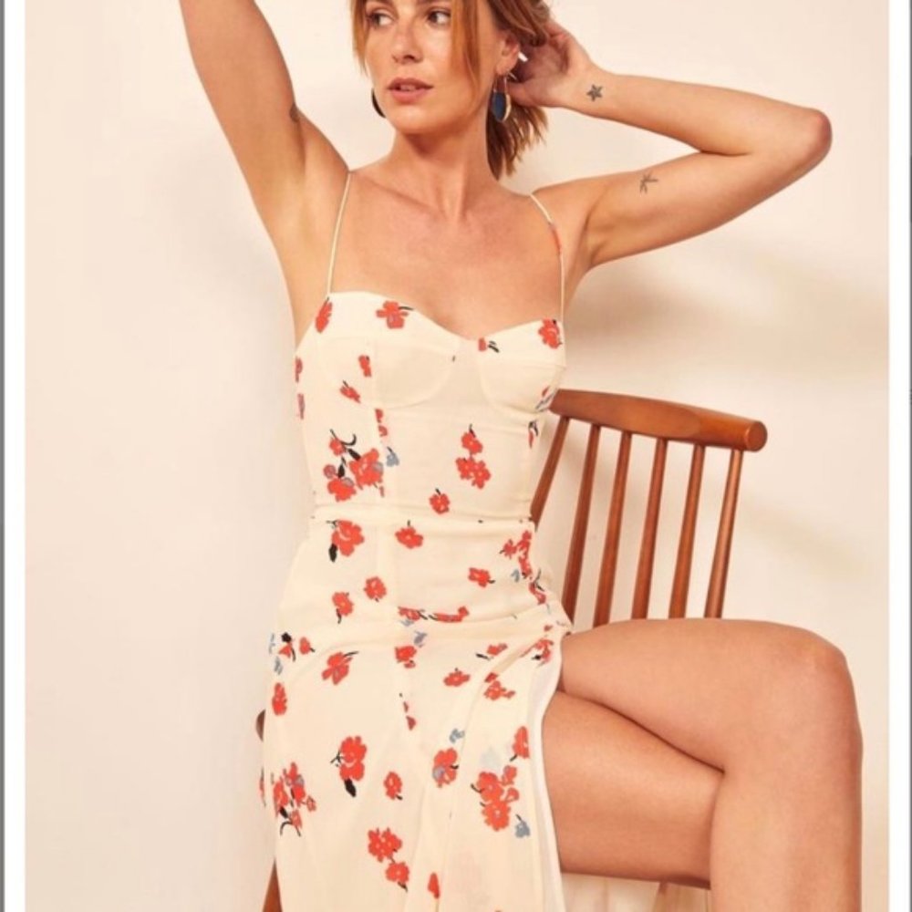 Reformation Chagall Juliette Midi Slit Cocktail Dress Floral